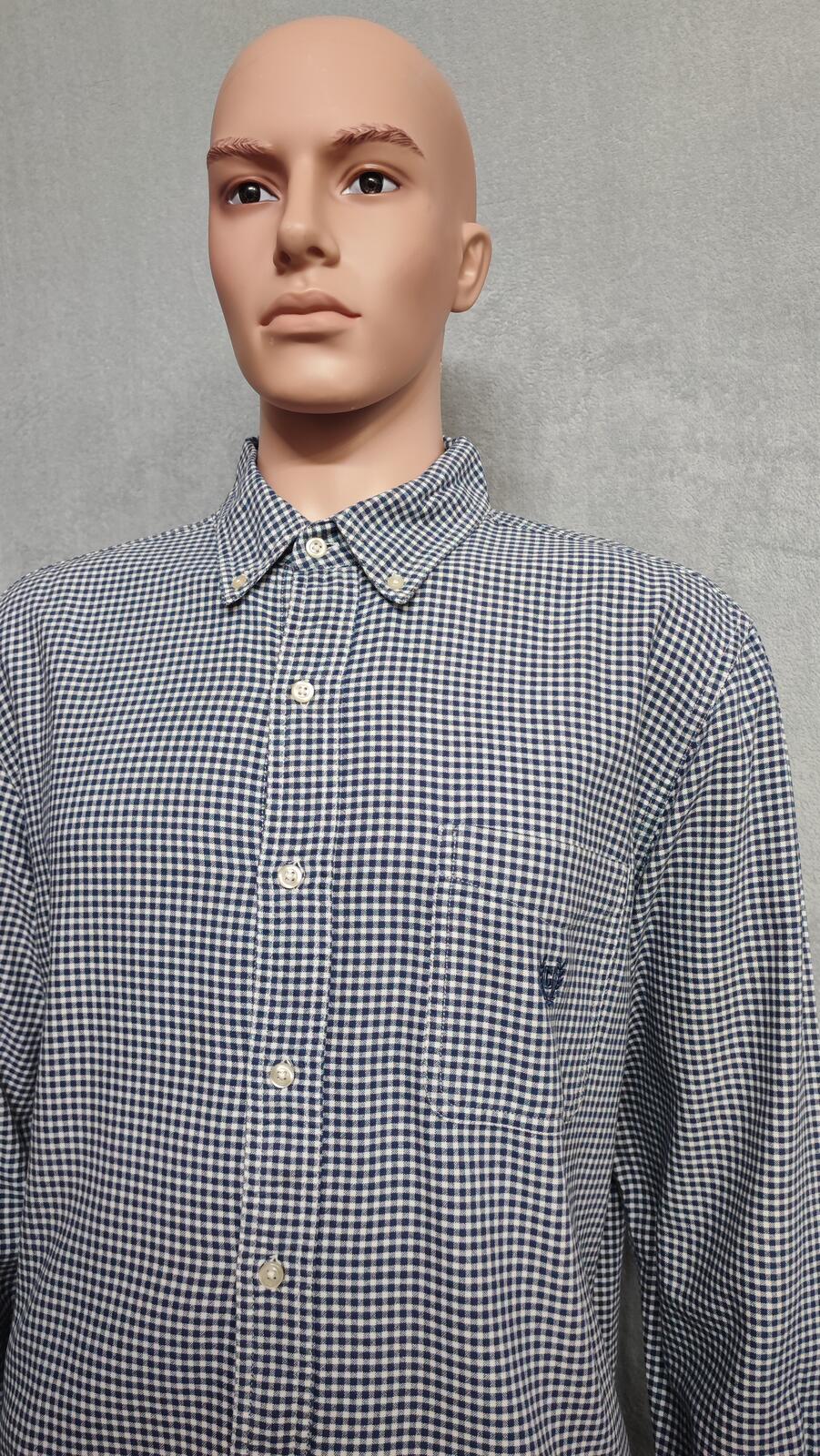 Vintage Chaps Checked Long Sleeve Easy Care Preppy Shirt Navy Men Size XL