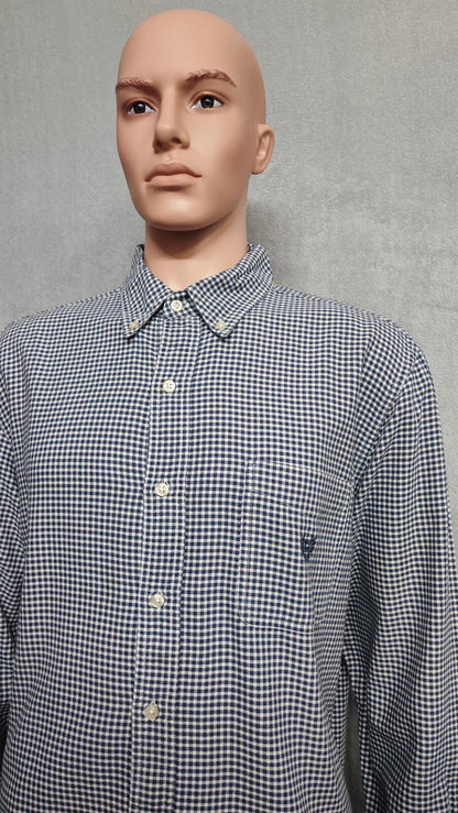 Vintage Chaps Checked Long Sleeve Easy Care Preppy Shirt Navy Men Size XL