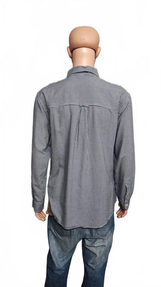 Vintage Chaps Checked Long Sleeve Easy Care Preppy Shirt Navy Men Size XL