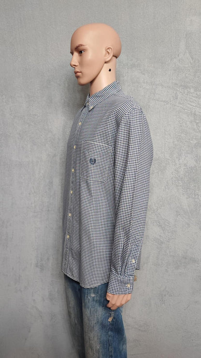 Vintage Chaps Checked Long Sleeve Easy Care Preppy Shirt Navy Men Size XL