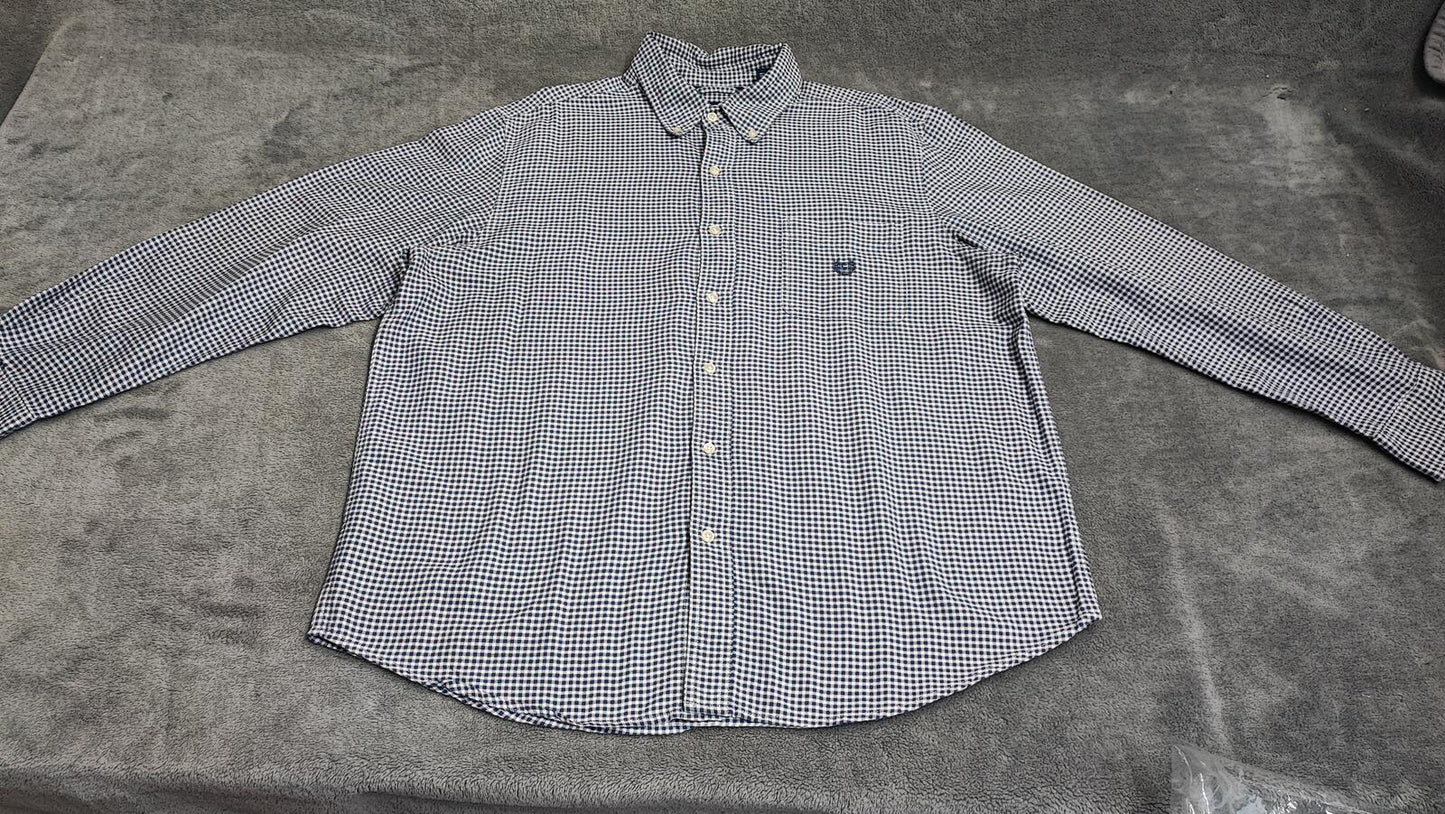 Vintage Chaps Checked Long Sleeve Easy Care Preppy Shirt Navy Men Size XL