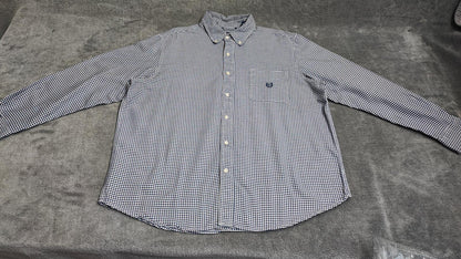 Vintage Chaps Checked Long Sleeve Easy Care Preppy Shirt Navy Men Size XL