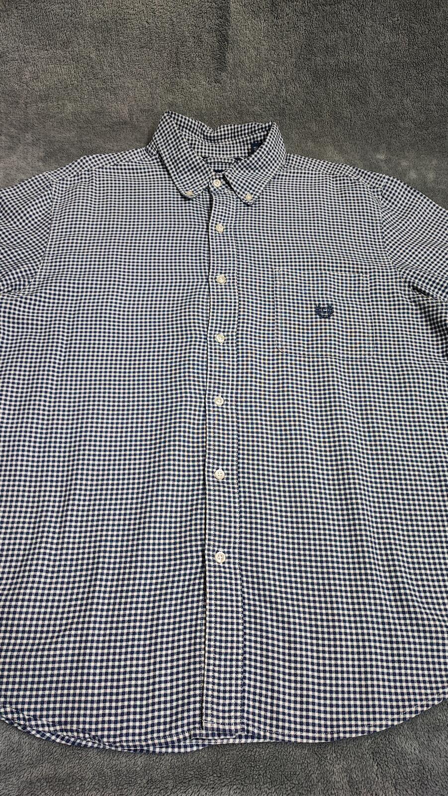 Vintage Chaps Checked Long Sleeve Easy Care Preppy Shirt Navy Men Size XL