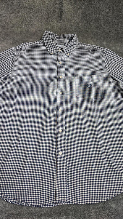 Vintage Chaps Checked Long Sleeve Easy Care Preppy Shirt Navy Men Size XL