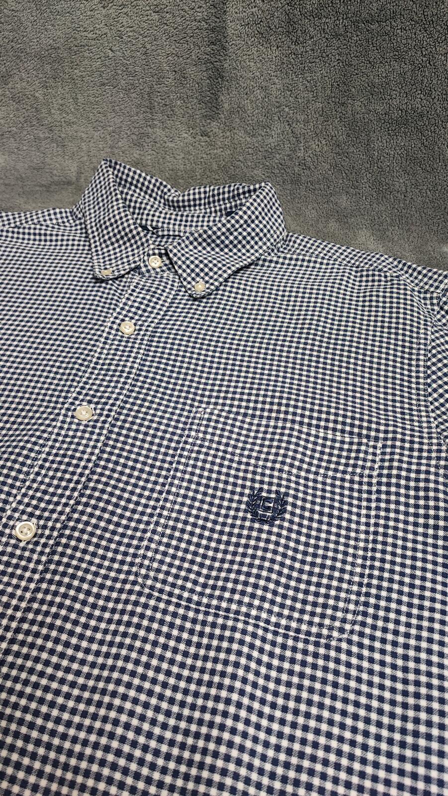 Vintage Chaps Checked Long Sleeve Easy Care Preppy Shirt Navy Men Size XL