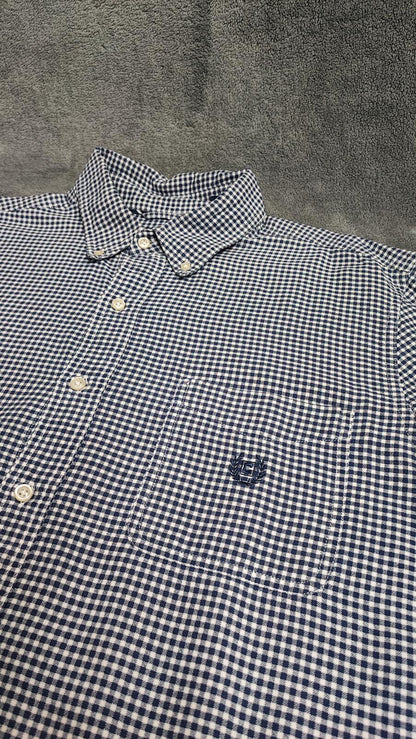 Vintage Chaps Checked Long Sleeve Easy Care Preppy Shirt Navy Men Size XL