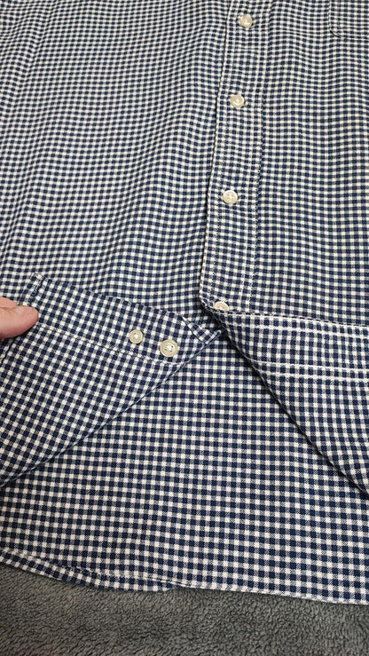 Vintage Chaps Checked Long Sleeve Easy Care Preppy Shirt Navy Men Size XL