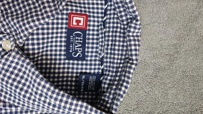 Vintage Chaps Checked Long Sleeve Easy Care Preppy Shirt Navy Men Size XL