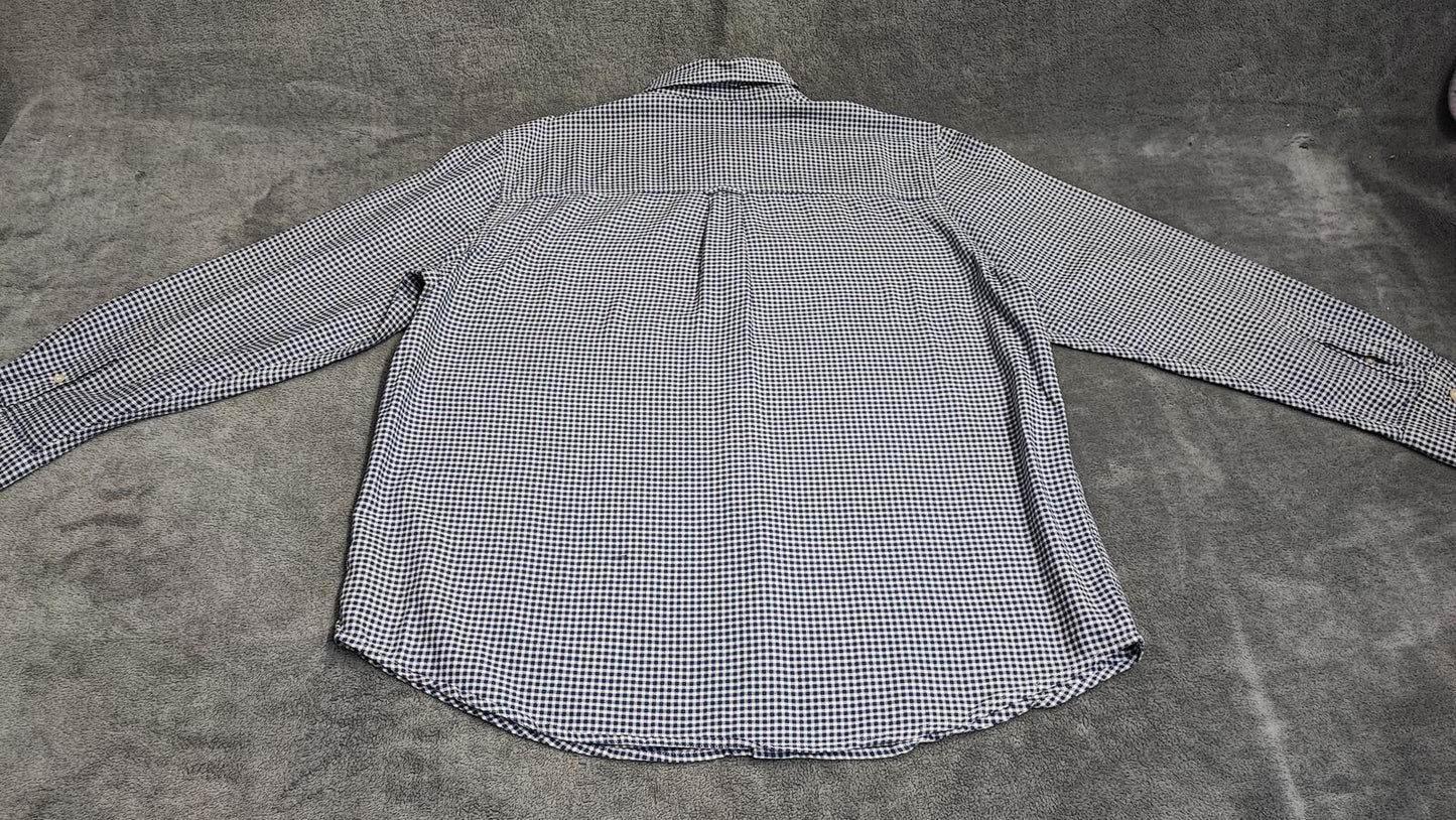 Vintage Chaps Checked Long Sleeve Easy Care Preppy Shirt Navy Men Size XL