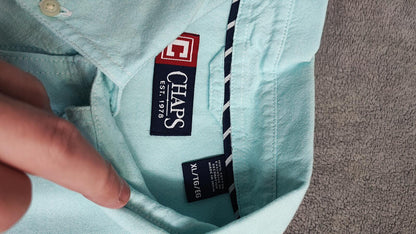 Vintage Chaps Mint Green Shirt XXL Pastel Cotton Long Sleeve Preppy 90s Retro