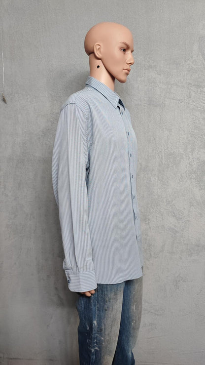 Vintage Farah Striped Long Sleeve Mod Terrace Casuals Shirt Blue Men Size XXL