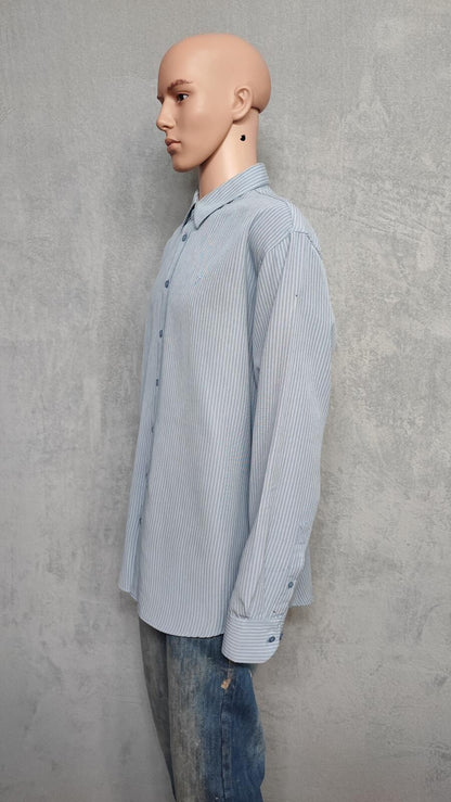 Vintage Farah Striped Long Sleeve Mod Terrace Casuals Shirt Blue Men Size XXL