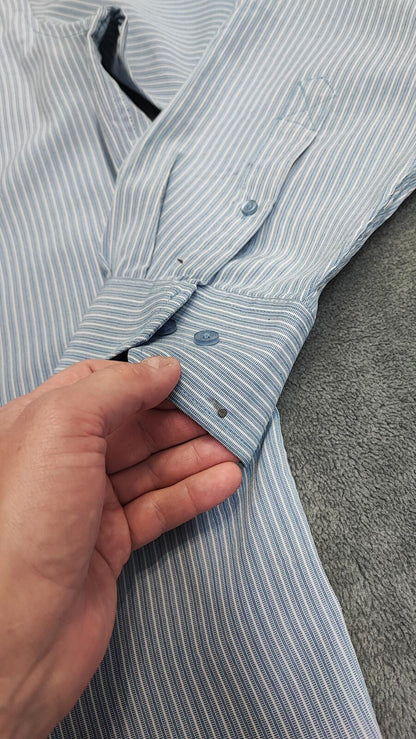 Vintage Farah Striped Long Sleeve Mod Terrace Casuals Shirt Blue Men Size XXL