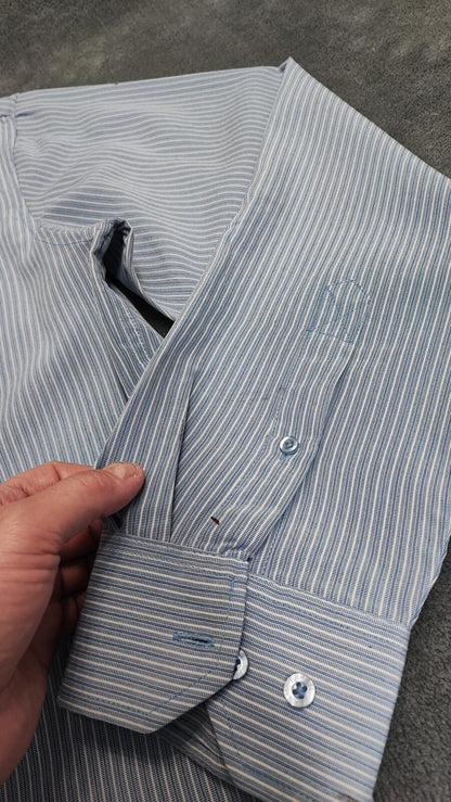 Vintage Farah Striped Long Sleeve Mod Terrace Casuals Shirt Blue Men Size XXL