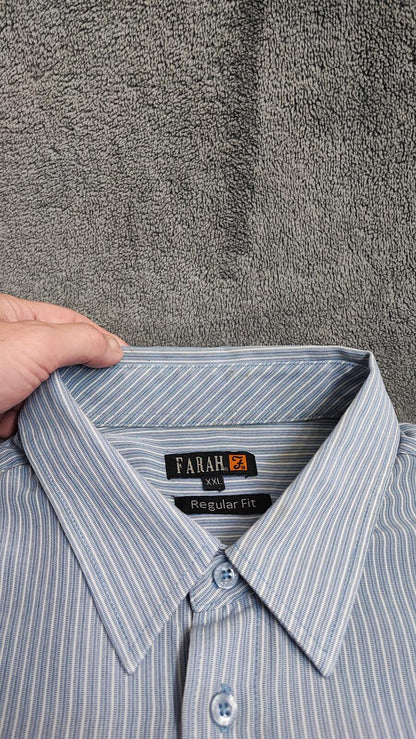 Vintage Farah Striped Long Sleeve Mod Terrace Casuals Shirt Blue Men Size XXL