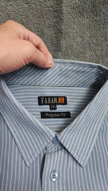 Vintage Farah Striped Long Sleeve Mod Terrace Casuals Shirt Blue Men Size XXL