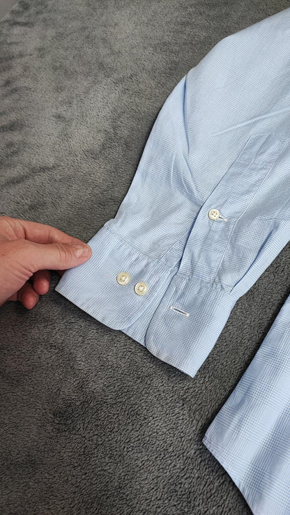 Vintage Polo Ralph Lauren Micro-Check Long Sleeve Shirt Light Blue Men Size XXL