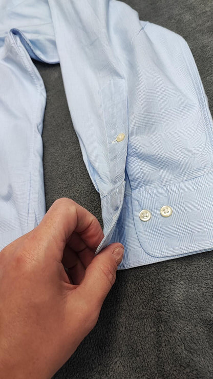 Vintage Polo Ralph Lauren Micro-Check Long Sleeve Shirt Light Blue Men Size XXL
