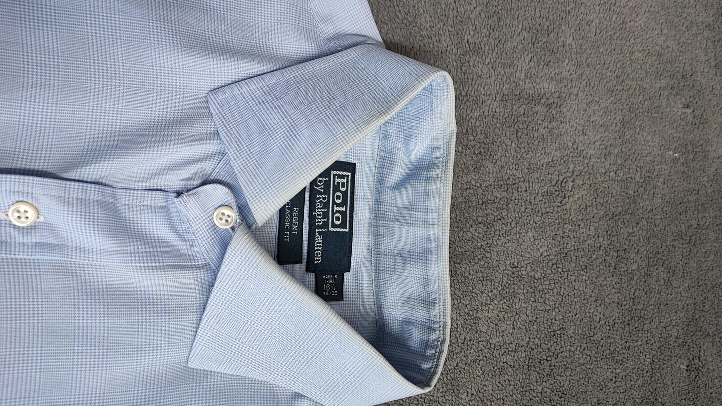 Vintage Polo Ralph Lauren Micro-Check Long Sleeve Shirt Light Blue Men Size XXL