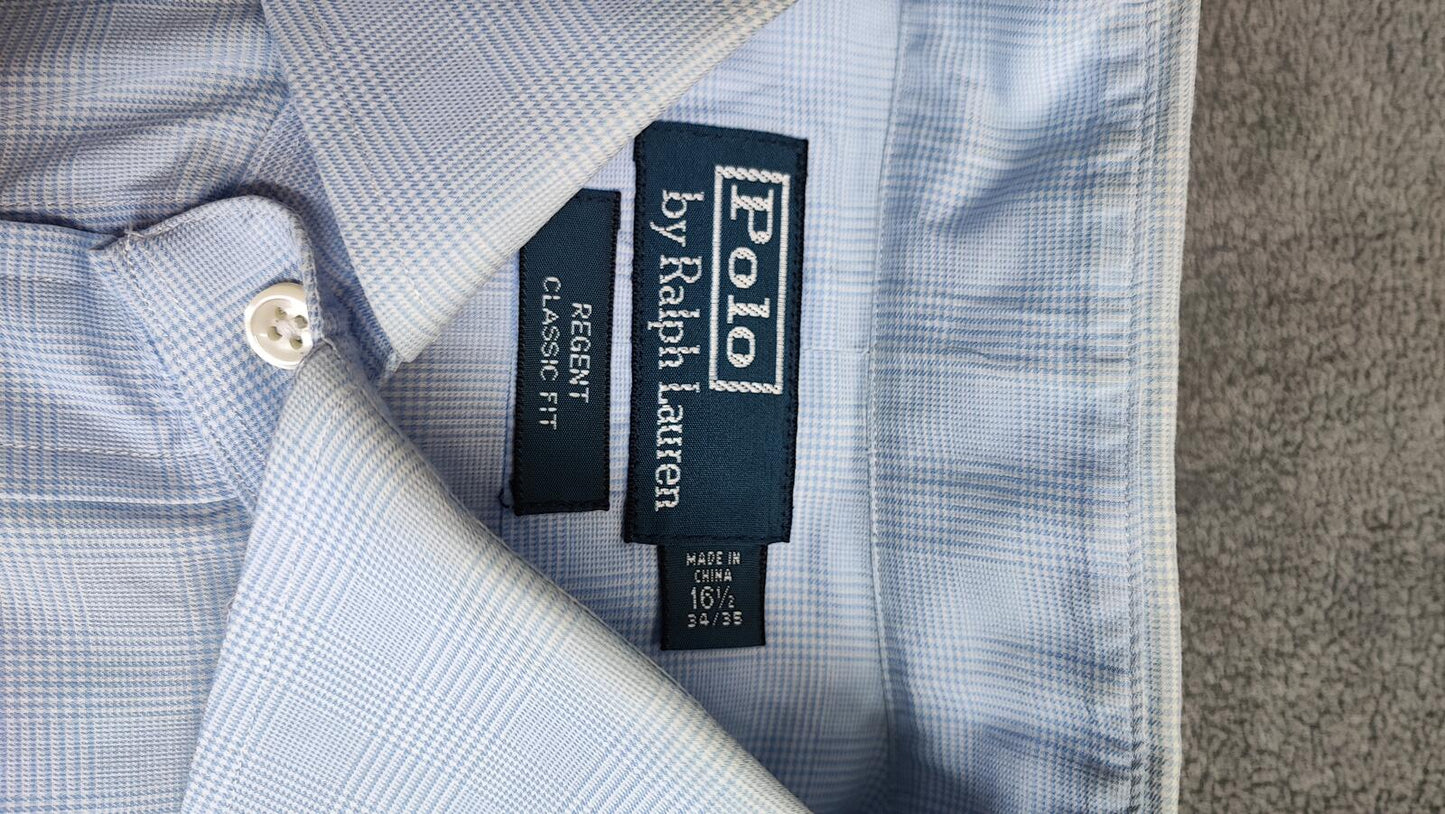 Vintage Polo Ralph Lauren Micro-Check Long Sleeve Shirt Light Blue Men Size XXL