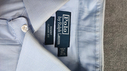 Vintage Polo Ralph Lauren Micro-Check Long Sleeve Shirt Light Blue Men Size XXL