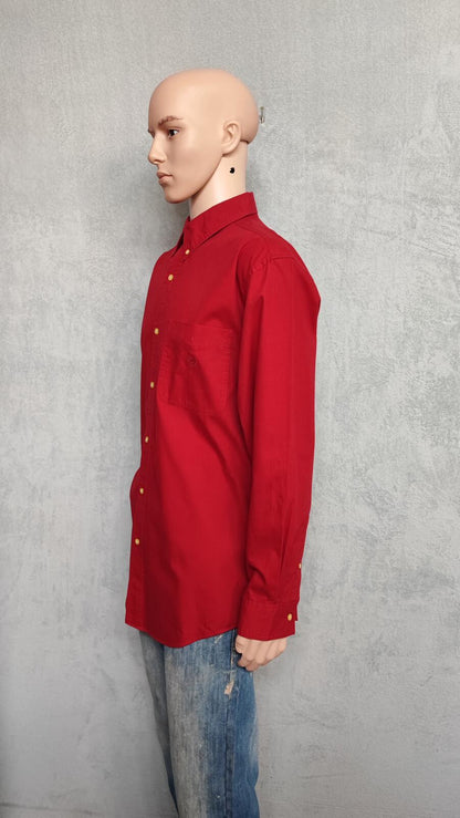 Vintage Chaps Plain Long Sleeve Button Down Smart Casual Shirt Red Men's Size XL