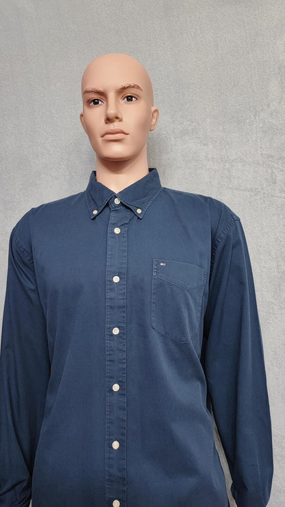Vintage Tommy Hilfiger Plain Long Sleeve Button Down Shirt Blue Men Size XXL
