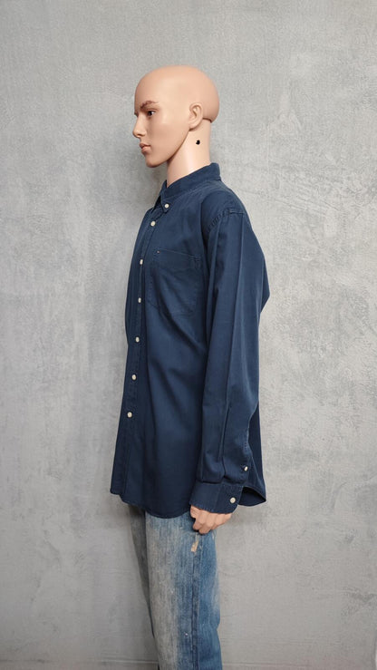 Vintage Tommy Hilfiger Plain Long Sleeve Button Down Shirt Blue Men Size XXL