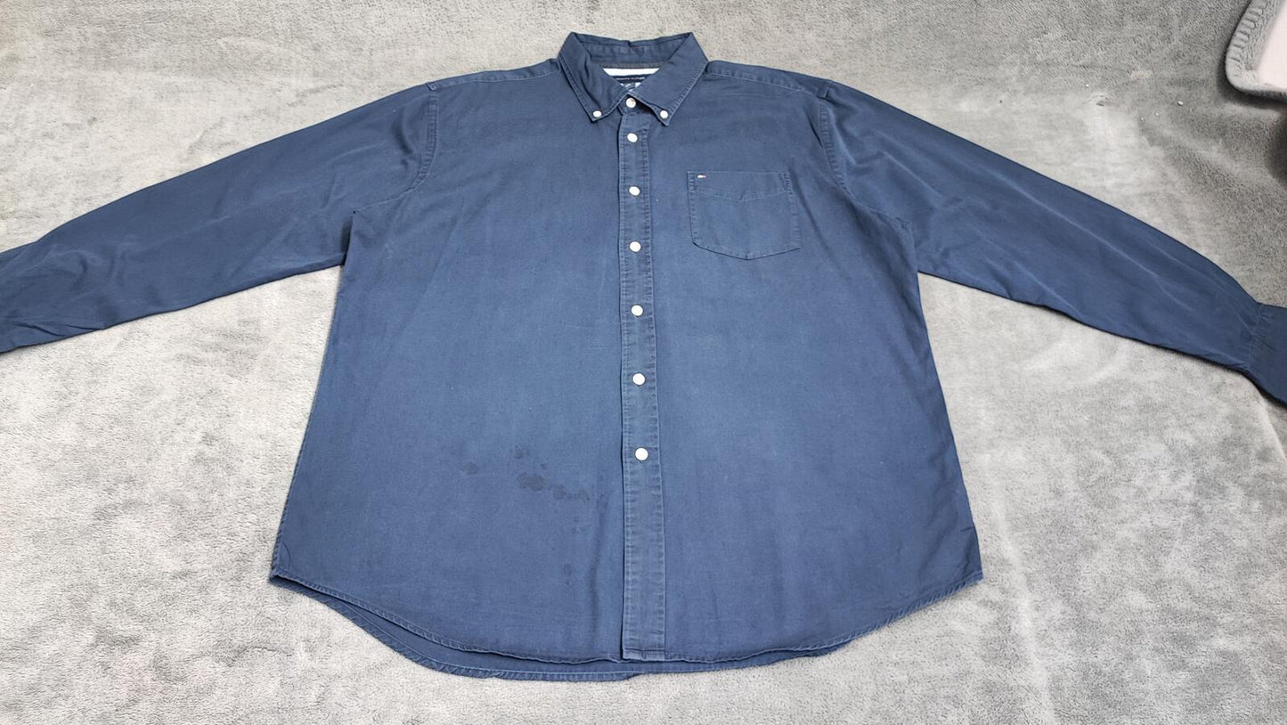 Vintage Tommy Hilfiger Plain Long Sleeve Button Down Shirt Blue Men Size XXL