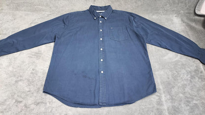 Vintage Tommy Hilfiger Plain Long Sleeve Button Down Shirt Blue Men Size XXL
