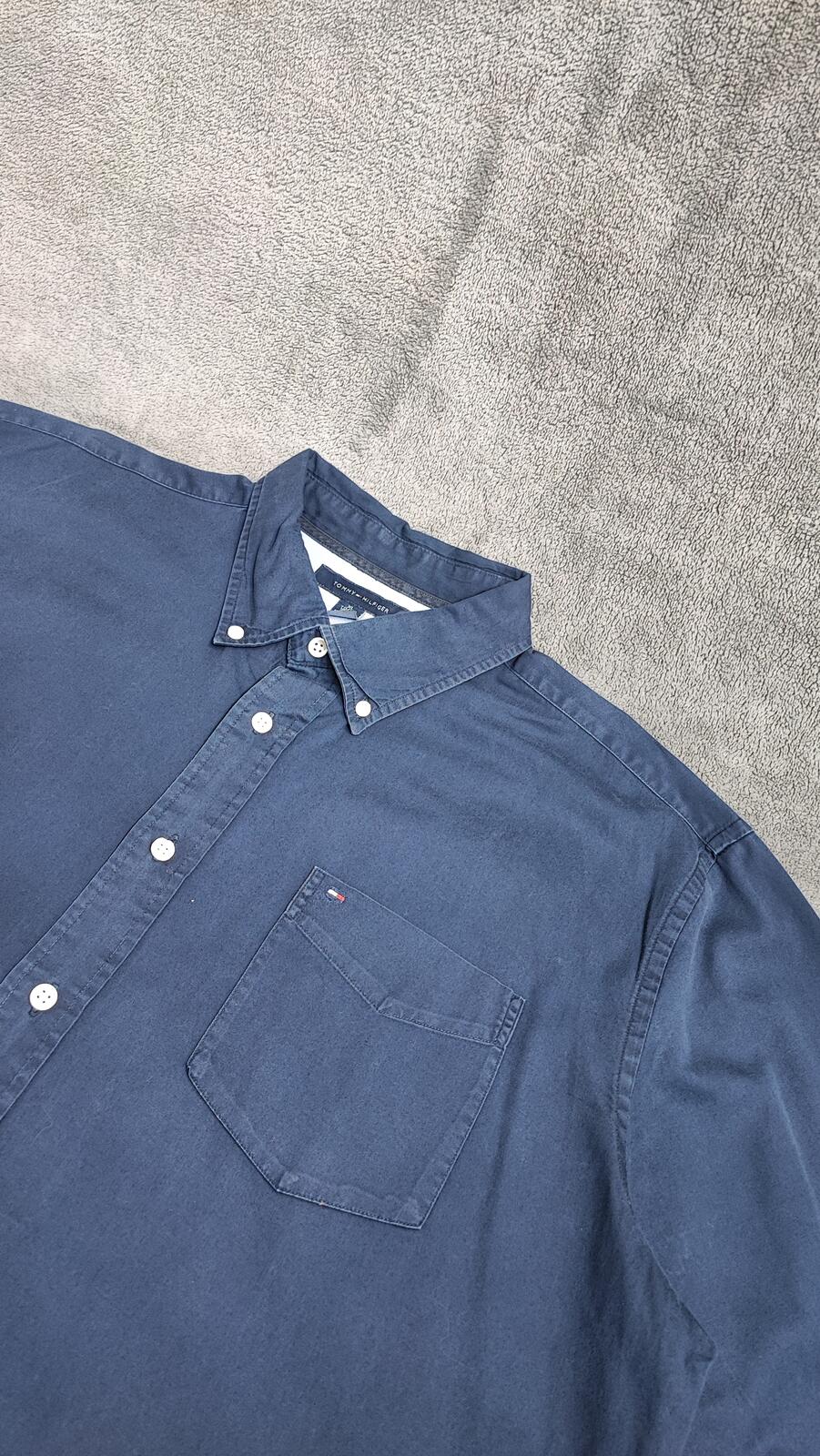 Vintage Tommy Hilfiger Plain Long Sleeve Button Down Shirt Blue Men Size XXL