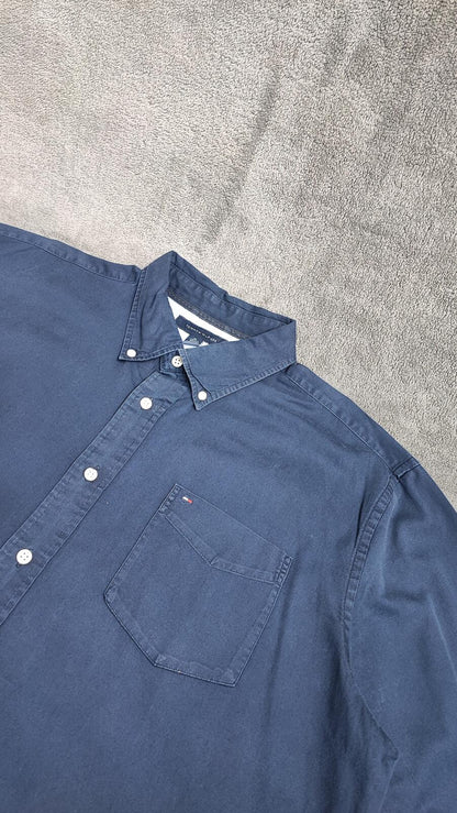 Vintage Tommy Hilfiger Plain Long Sleeve Button Down Shirt Blue Men Size XXL