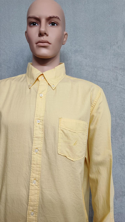 Vintage Nautica Long Sleeve Sailboat Shirt Vibrant Yellow Men's Size XL