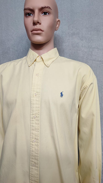 Vintage Ralph Lauren Blake Shirt XXL Yellow Cotton Long Sleeve Distressed Polo