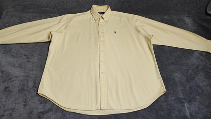Vintage Ralph Lauren Blake Shirt XXL Yellow Cotton Long Sleeve Distressed Polo