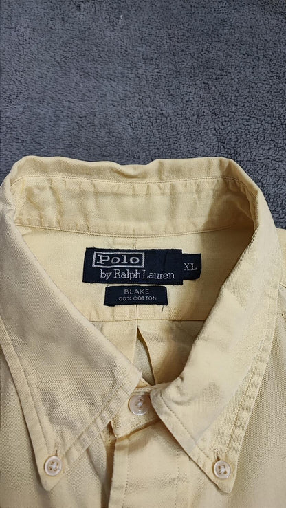 Vintage Ralph Lauren Blake Shirt XXL Yellow Cotton Long Sleeve Distressed Polo