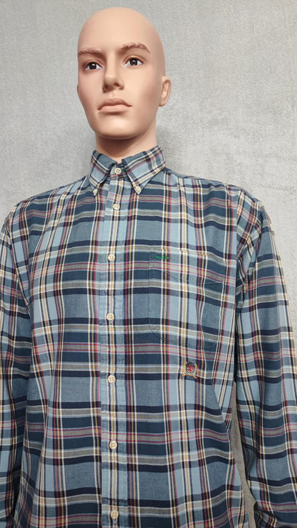 Vintage Tommy Hilfiger Crest Checked Long Sleeve Shirt Blue Navy Men's Size XL