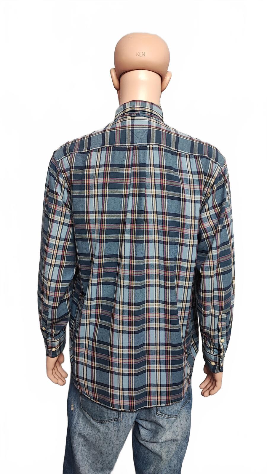 Vintage Tommy Hilfiger Crest Checked Long Sleeve Shirt Blue Navy Men's Size XL
