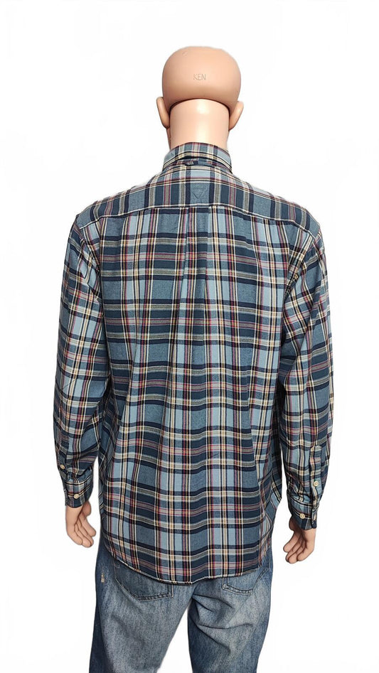 Vintage Tommy Hilfiger Crest Checked Long Sleeve Shirt Blue Navy Men's Size XL