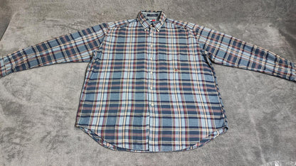 Vintage Tommy Hilfiger Crest Checked Long Sleeve Shirt Blue Navy Men's Size XL