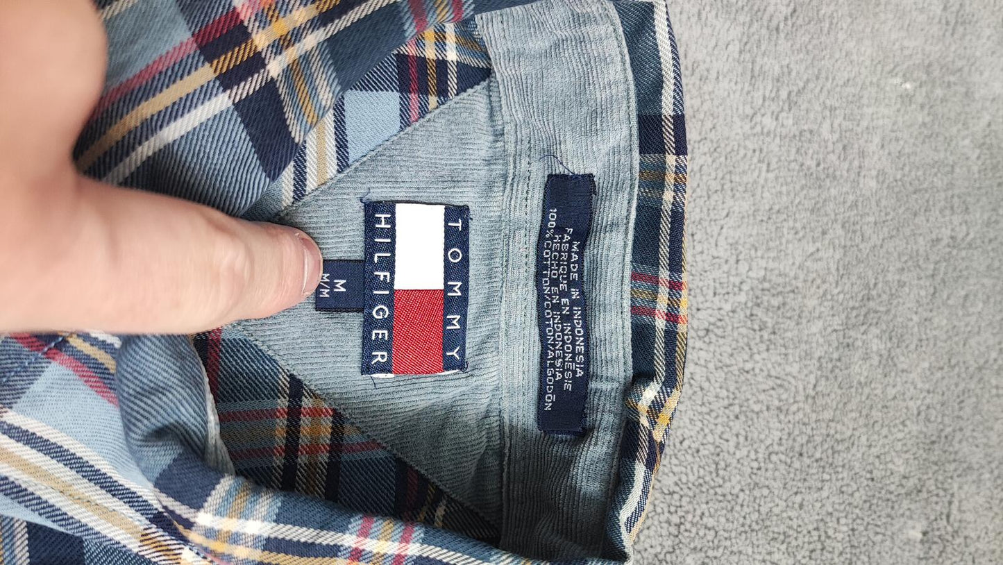 Vintage Tommy Hilfiger Crest Checked Long Sleeve Shirt Blue Navy Men's Size XL