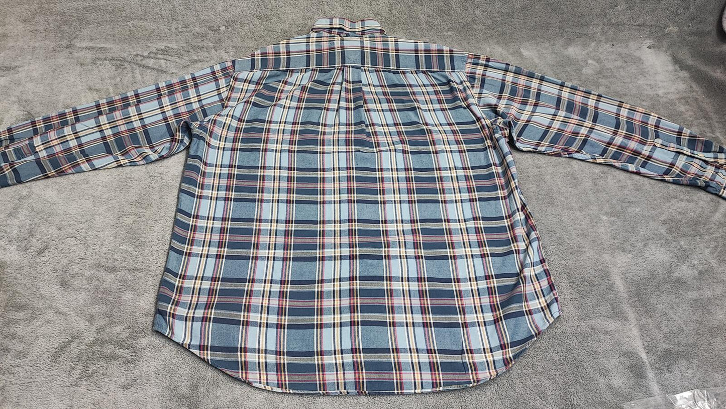 Vintage Tommy Hilfiger Crest Checked Long Sleeve Shirt Blue Navy Men's Size XL