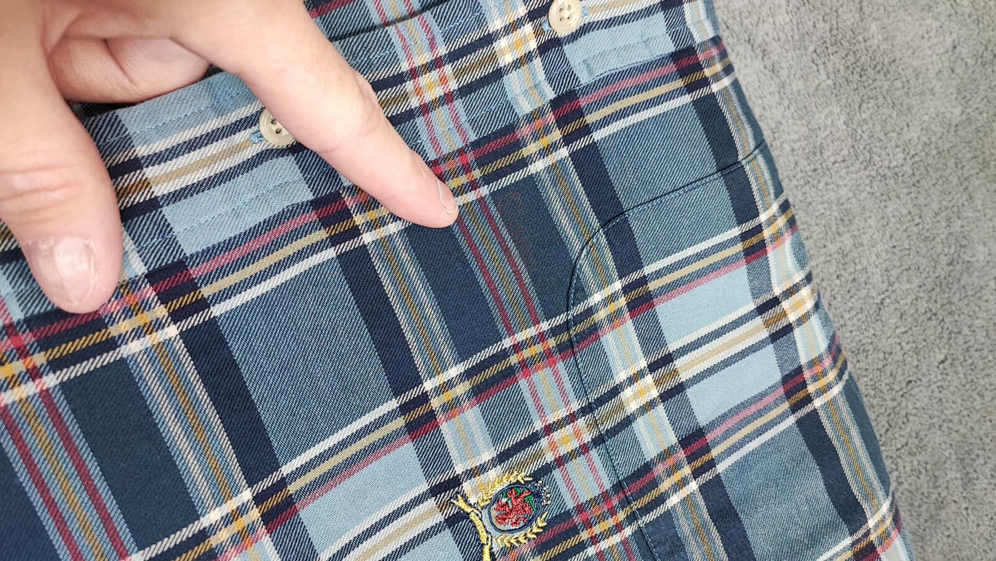Vintage Tommy Hilfiger Crest Checked Long Sleeve Shirt Blue Navy Men's Size XL