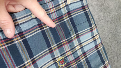 Vintage Tommy Hilfiger Crest Checked Long Sleeve Shirt Blue Navy Men's Size XL