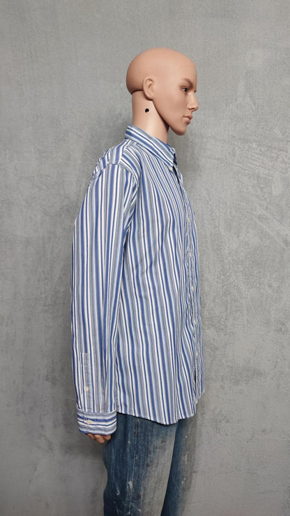 Vintage Chaps Striped Long Sleeve Performance Oxford Casual Shirt Blue Men XXL