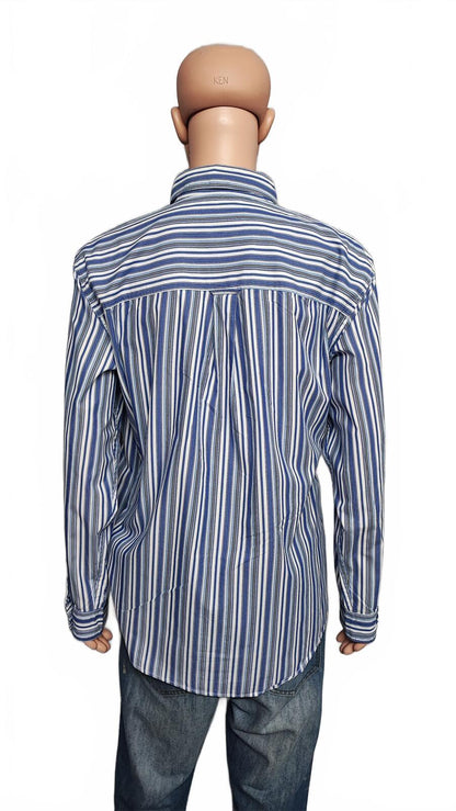 Vintage Chaps Striped Long Sleeve Performance Oxford Casual Shirt Blue Men XXL