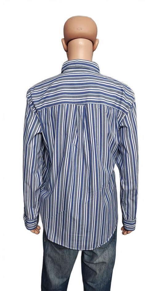 Vintage Chaps Striped Long Sleeve Performance Oxford Casual Shirt Blue Men XXL