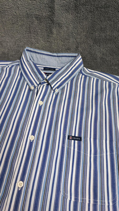 Vintage Chaps Striped Long Sleeve Performance Oxford Casual Shirt Blue Men XXL