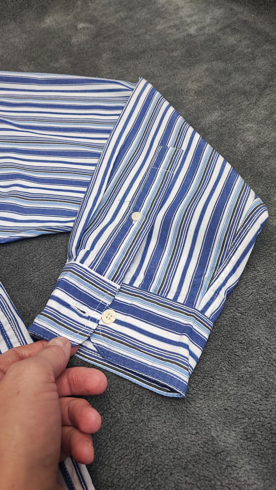 Vintage Chaps Striped Long Sleeve Performance Oxford Casual Shirt Blue Men XXL