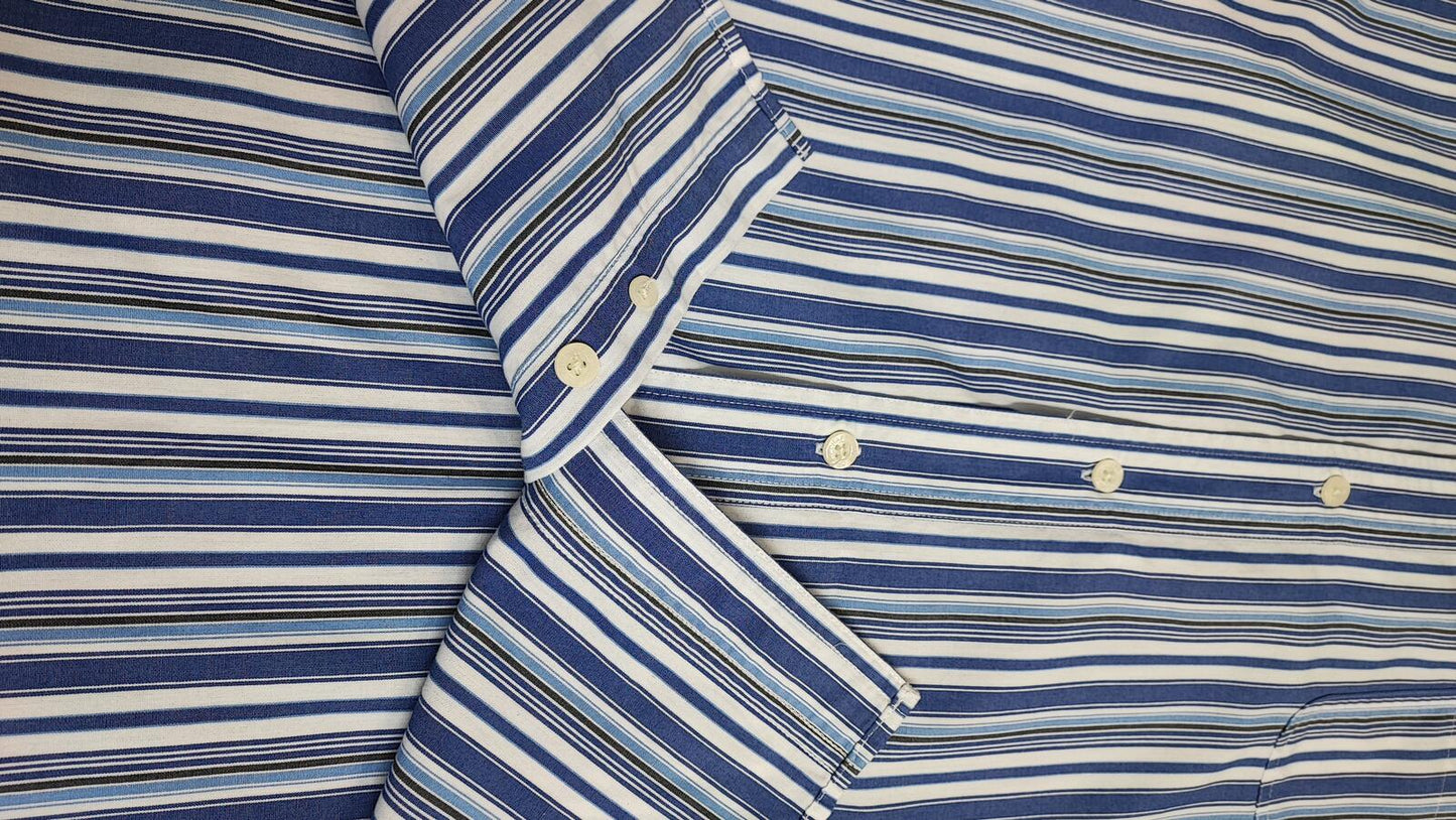 Vintage Chaps Striped Long Sleeve Performance Oxford Casual Shirt Blue Men XXL